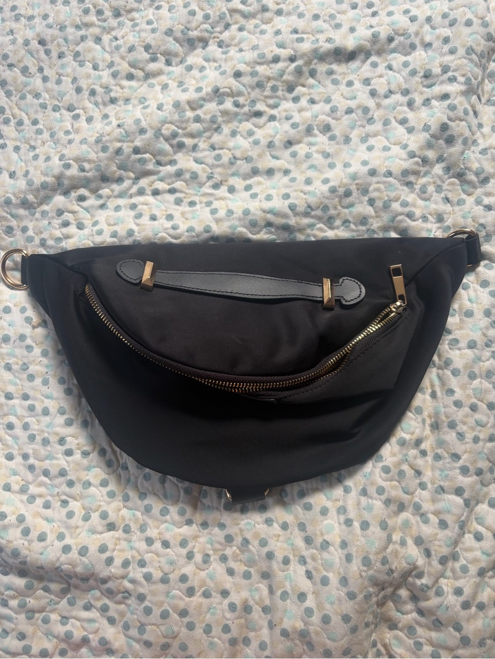 Black Nylon Waist Bag with Gold Hardware